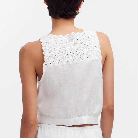 Madewell Embroidered 100% Linen V-Neck Cropped Bubble Top White Size 14/XL NWT - Picture 2 of 7